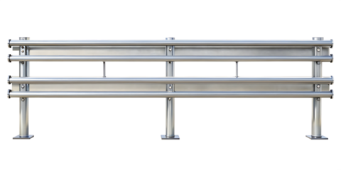 Stainless steel highway guardrail isolated on white background PNG