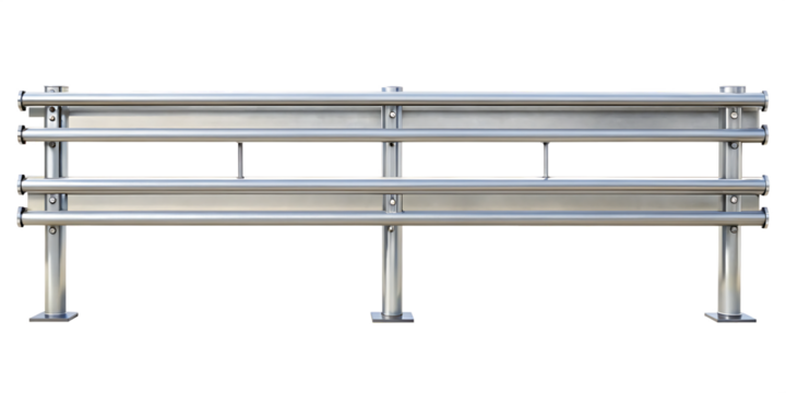 Stainless steel highway guardrail isolated on white background PNG