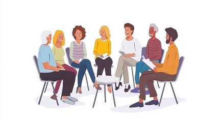 Group of Diverse People Engaged in Conversation in a Bright, Friendly Meeting Space
