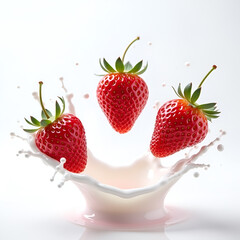 Strawberries Falling into Milk