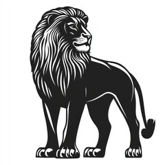 Naklejka premium Majestic lion standing, African savanna background, wildlife illustration, perfect for logos