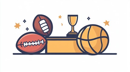 Sports trophy, balls, celebration, graphic design, website banner