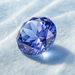 A tanzanite gem seen from underneath, with subtle light playing through its facets
