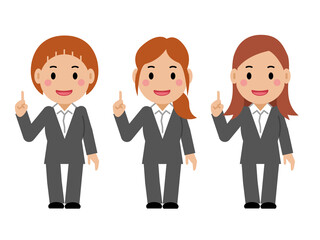 ナンバーワンポーズをする笑顔のグレースーツの若い女性。その2