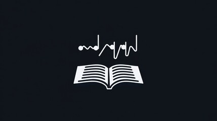 Fototapeta premium A modern black audiobook icon featuring an open book with soundwave lines emanating from it, perfect for sleek and minimalist UI designs in digital platforms