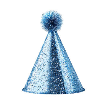 Realistic blue glitter party hat with pompon png