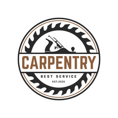 vintage carpentry logo vector illustration badge design