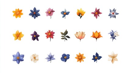 Colorful flower collection, spring bloom, white background, design element