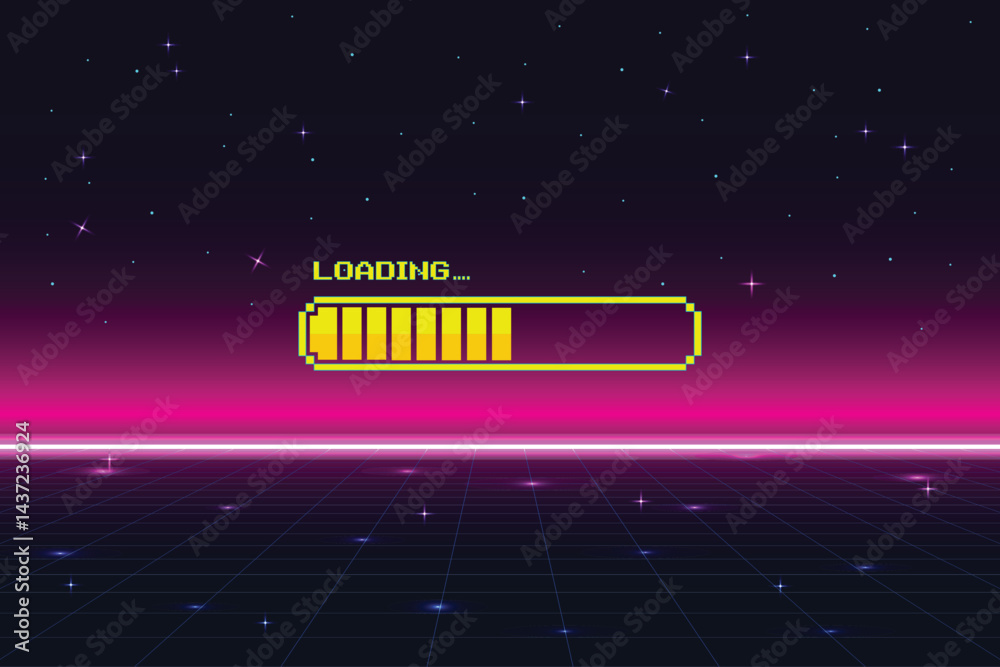 Wall mural loading. pixel art. 8 bit. retro game. for game assets in vector illustrations. retro futurism sci-f