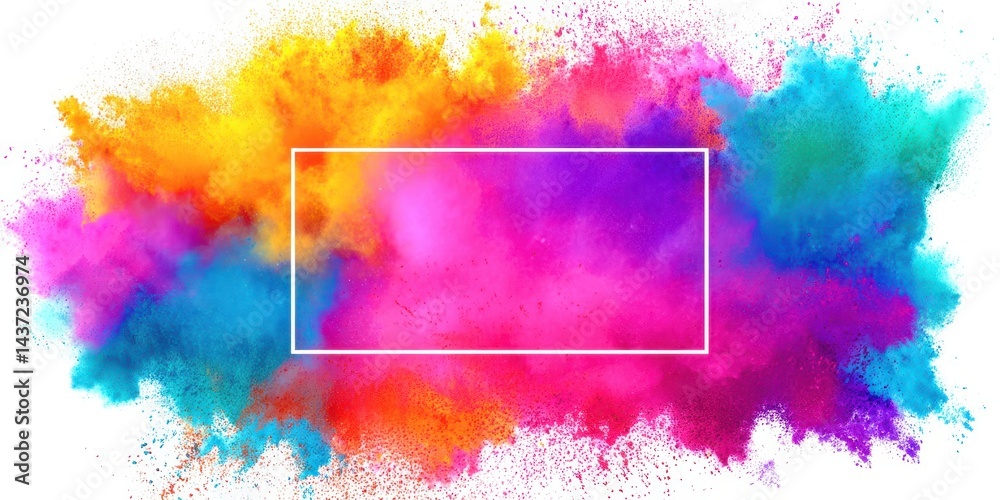 Aufkleber a colorful explosion of paint with a white frame