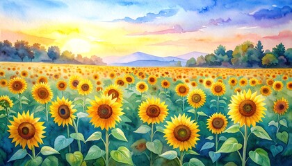 Fototapeta premium Illustration de paysage de champ de tournesol