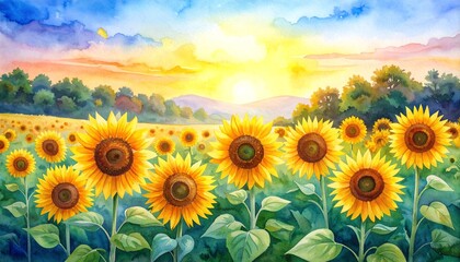 Obraz premium Illustration de paysage de champ de tournesol