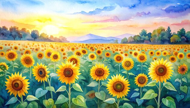 Illustration de paysage de champ de tournesol