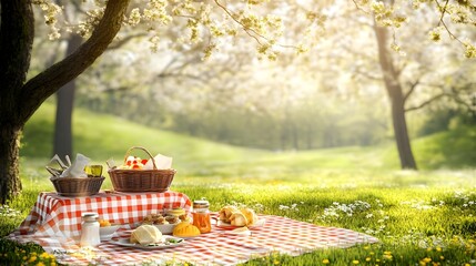 Cozy Picnic Setting with Dumplings and Fresh Ingredients in Spring
