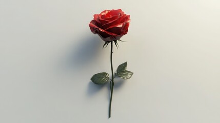 Obraz premium An elegant red rose placed on white background highlights simplicity and vibrant beauty
