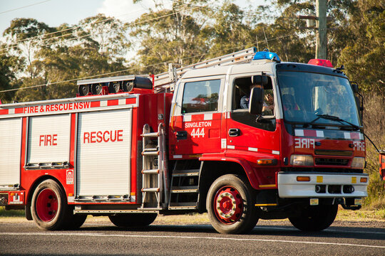Singleton fire rescue truck on road