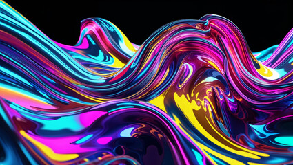 Abstract colorful waves of glossy, reflective surfaces with dynamic flow and gradient.