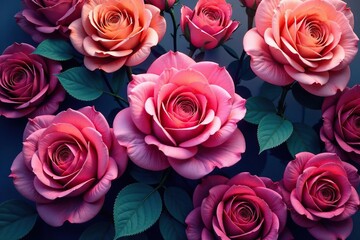 Obraz premium Intricate blooming rose pattern, vibrant hues, pink, bloom