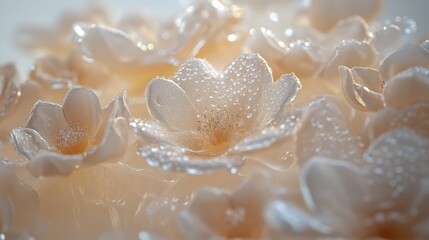 Morning mist clings to flowers painting natures fine detail in peaceful soft light