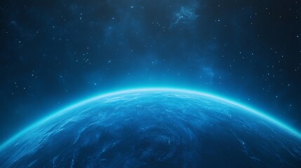 Advanced space station orbiting a glowing blue planet, sci-fi scene.