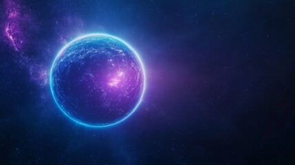 Advanced space station orbiting a glowing blue planet, sci-fi scene.