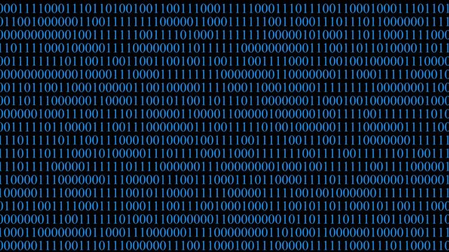 Blue Binary Digits in Motion. Binary Code Animation. Blue binary code background.