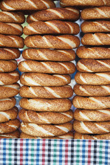 Freshly baked simit stack up 