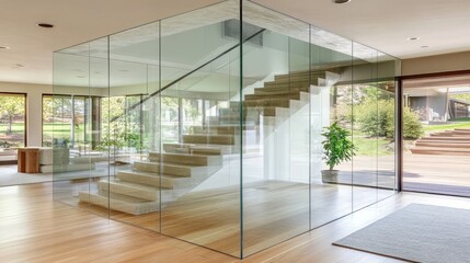 Obraz premium Frameless glass partition blending into luxurious modern home decor