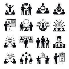 A silhouette of Business training icon vector set on a white background