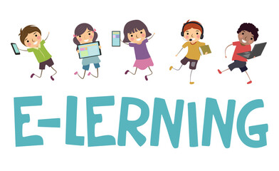 kids learning illustration stickman stick fun laptop clipart children technology device cyberspace