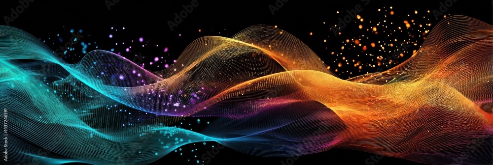 Fototapete Gradient Waves of Data Particles Create a Dynamic Visual Experience in an Abstract Flow of Colors and Light