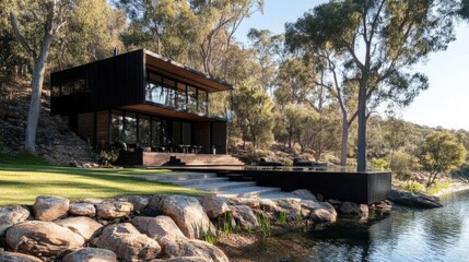 Obraz premium Split level home separated by elegant full-height glass walls