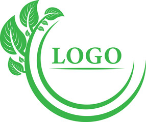 Fototapeta premium green leaves logo, Eco logo vector, leaf badge icon, round Eco emblem, nature circle logo, organic logo vector, leaf stamp icon, circular green leaf