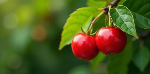 Ripe hawthorn fruit with green leaf, organic and wholesome, Plant, Nutrition, Healthy Eating