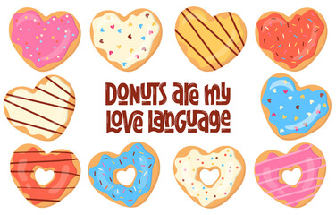 Donuts are My Love Language Text. Donuts Frame. Sweet Cookies Background. Doughnut Dessert Border.