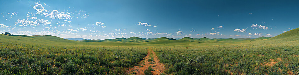 Fototapeta premium distant_green_hills_blue_sky,