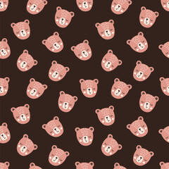 Fototapeta premium Cute bear seamless pattern design on a dark background in vector style. Vector illustration