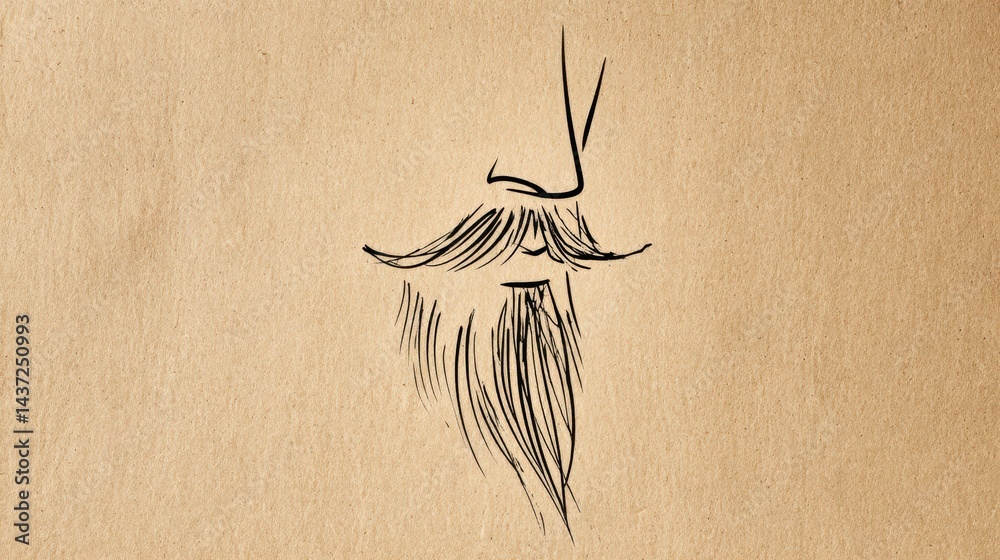 Aufkleber Minimalist Illustration of a Beard on Craft Paper Background, Showcasing Artistic Simplicity and Elegance in Design for Creative Expression