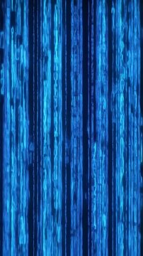 Vertical video Strings fall from top to bottom in data matrix created in cyberspace with blue glow