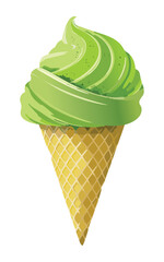 Matcha Ice Cream Cone - Vector Illustration