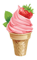 ice cream cone with strawberry - vector illustration