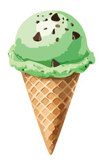 Matcha Ice Cream with Chocolate Chip Topping - Vector Illustration