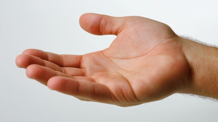 Open human hand with visible palm and fingers isolated on white background.
