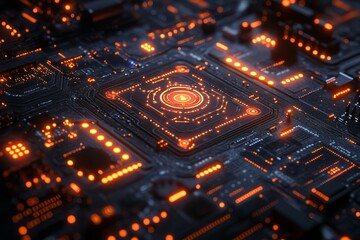 Obraz premium Futuristic CPU, glowing circuits, technology background, digital data