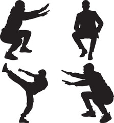 Diverse Silhouettes of People in Action Poses, Fitness, Business, Martial Arts