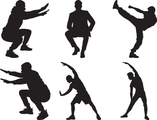 Diverse Male Silhouettes Exercising Fitness Poses Workout Training
