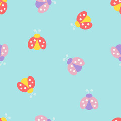 Seamless cartoon ladybug insect pattern. Cute bug vector design for fabric, wallpaper, stationery, wrapping, cards, and phone cases.