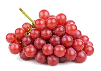 Fototapeta premium A bunch of red grapes with a green stem isolated on a white background in a studio setting