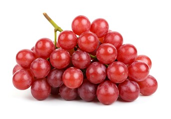 Fototapeta premium A bunch of red grapes with a green stem isolated on a white background in a studio setting close up