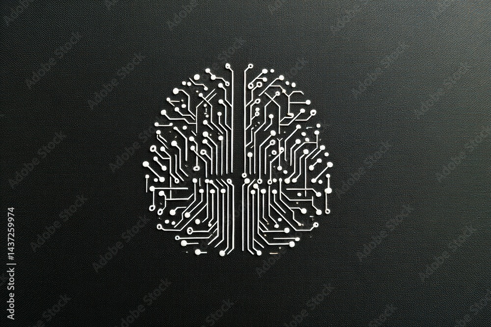 Poster Minimal Brain Icon Crafted From Tiny Interconnected Circuits Symbolizes the Fusion of Technology and Neuroscience in a Sleek Digital Design
